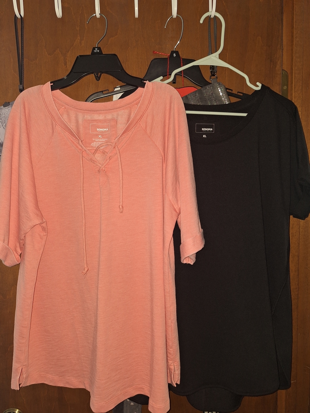 Sonoma Women's Lace-Up Tunic Top - Peach And Black Tunic